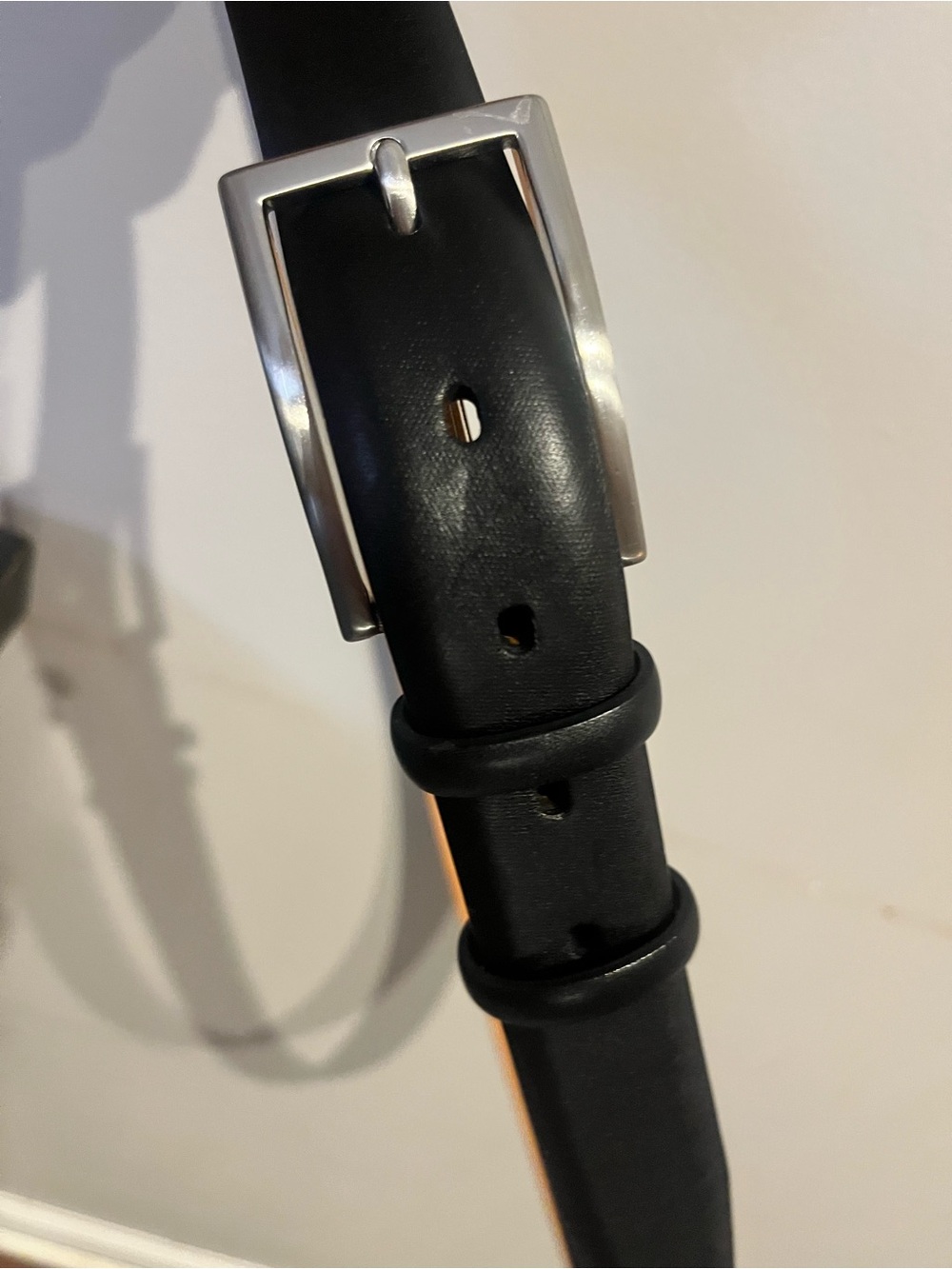 TALLIA Black Leather Belt with Polished Silver Buckle